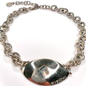 Sold | Givenchy vintage Silver Abstract Logo Tag Choker Chain Necklace